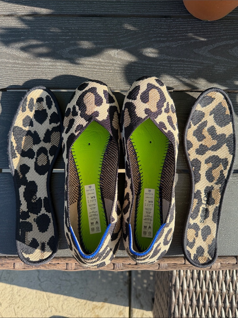 Rothy's Leopard Print Flats with Green Insole